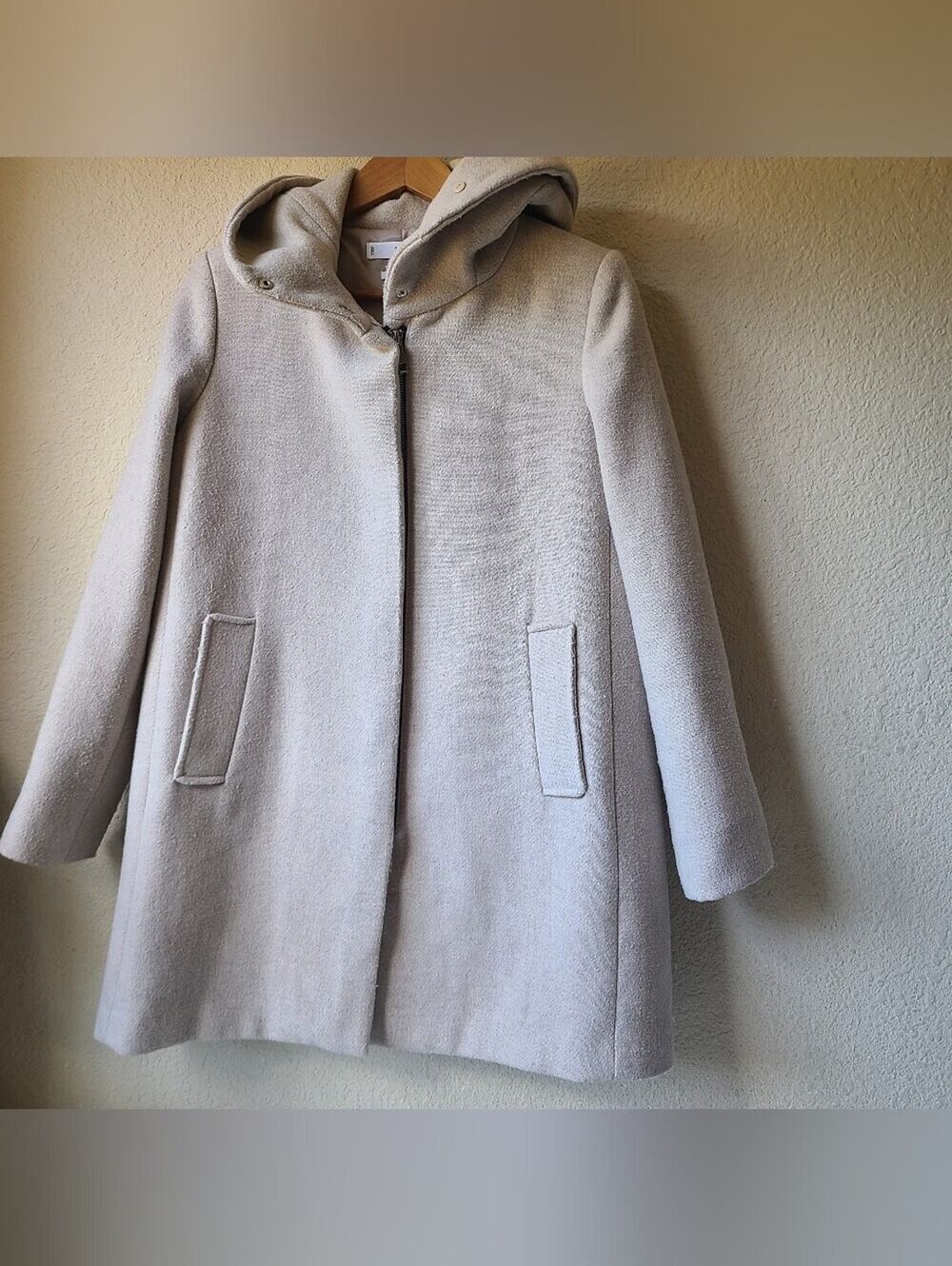 MNG Women's Hooded Wool-Blend Coat in Light Beige Women's Size S